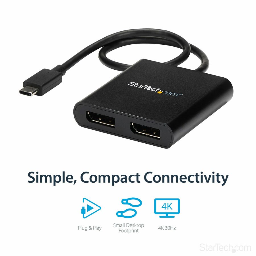 StarTech.com USB-C to Dual DisplayPort 1.2 Adapter, USB Type-C Multi-Monitor MST Hub, Dual 4K 30Hz DP Display Extender/Splitter, Windows MSTCDP122DP