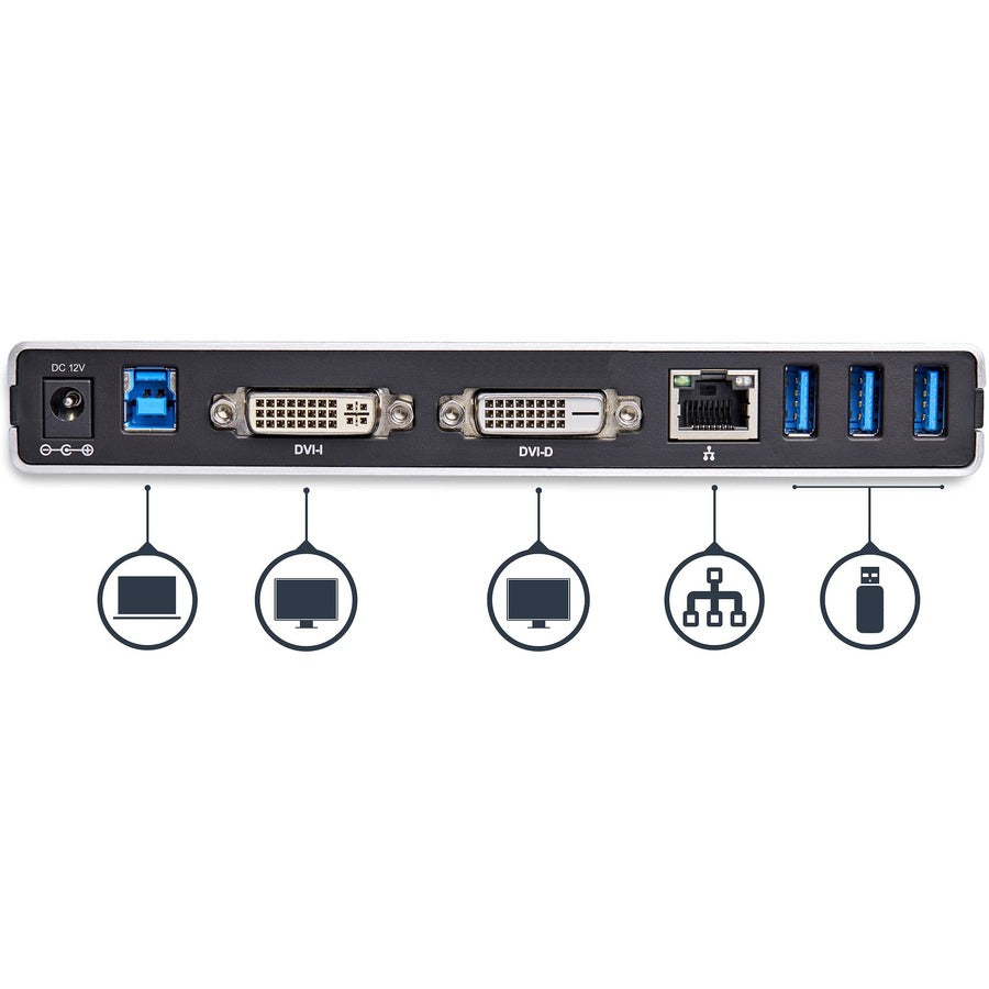 StarTech.com USB 3.0 Docking Station - Compatible with Windows / macOS - Dual DVI Docking Station Supports Dual Monitors - DVI to HDMI and DVI to VGA Adapters Included - USB3SDOCKDD USB3SDOCKDD