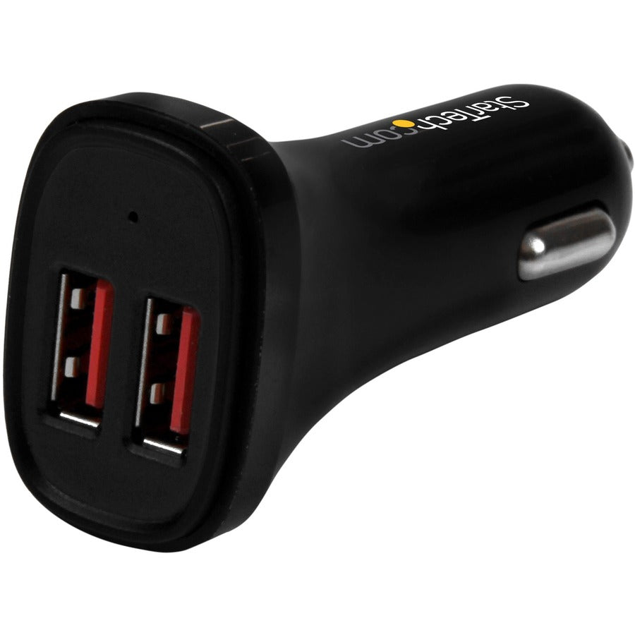 StarTech.com Dual Port USB Car Charger - Black - High Power 24W/4.8A - 2 port USB Car Charger - Charge two tablets at once USB2PCARBKS