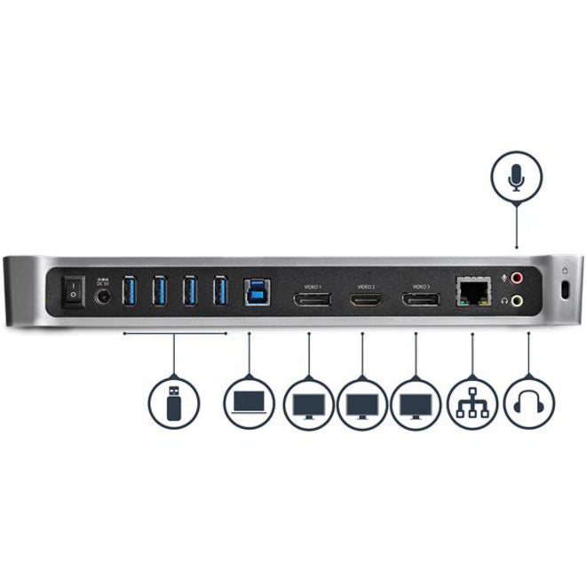 StarTech.com USB 3.0 Triple Monitor Docking Station - Compatible with Windows / macOS - Supports Three Displays - 2 x DisplayPort and HDMI or 4K Ultra HD on a Single Monitor - USB3DOCKH2DP USB3DOCKH2DP