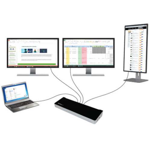 StarTech.com USB 3.0 Triple Monitor Docking Station - Compatible with Windows / macOS - Supports Three Displays - 2 x DisplayPort and HDMI or 4K Ultra HD on a Single Monitor - USB3DOCKH2DP USB3DOCKH2DP