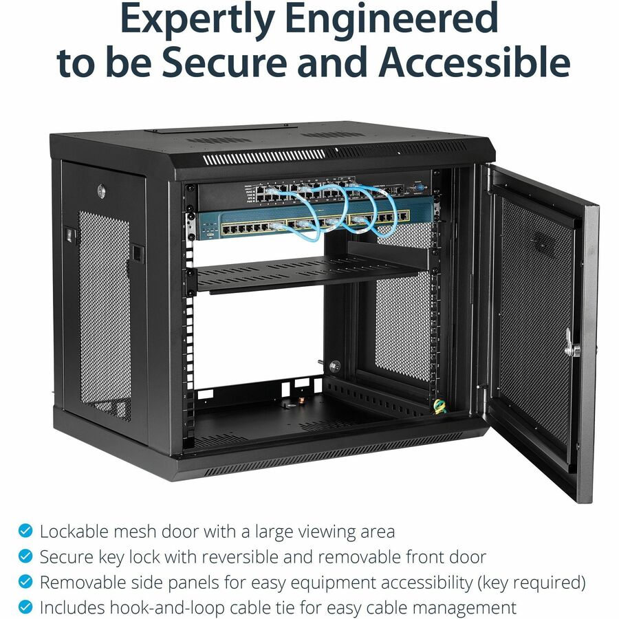 StarTech.com 2-Post 9U Wall Mount Network Cabinet, 19" Wall-Mounted Server Rack for Data / IT Equipment, Small Lockable Rack Enclosure RK9WALM