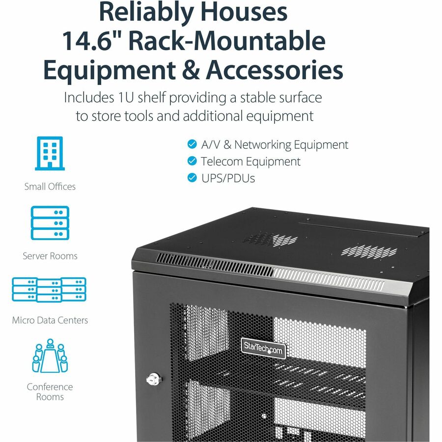 StarTech.com 2-Post 9U Wall Mount Network Cabinet, 19" Wall-Mounted Server Rack for Data / IT Equipment, Small Lockable Rack Enclosure RK9WALM