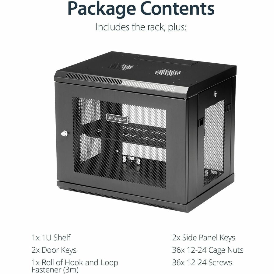 StarTech.com 2-Post 9U Wall Mount Network Cabinet, 19" Wall-Mounted Server Rack for Data / IT Equipment, Small Lockable Rack Enclosure RK9WALM