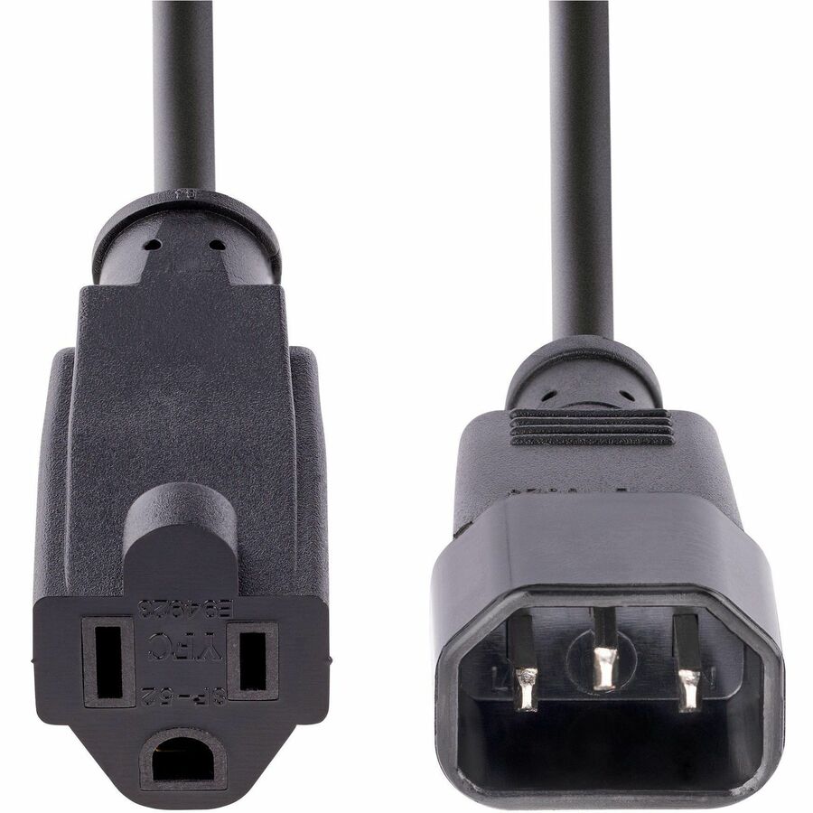 StarTech.com 1ft (0.3m) Power Extension Cord, IEC C14 to NEMA 5-15R, 10A 125V, 18AWG, Black, Outlet Extension Cable for Network Equipment PAC10010PK