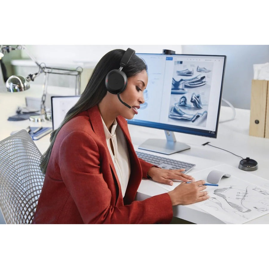 Jabra Evolve2 75 Wireless On-ear Stereo Headset - USB-A - For MS Teams - With Charging Stand - Black - Binaural - Ear-cup - 3000 cm - Bluetooth - 20 Hz to 20 kHz - MEMS Technology Microphone - Noise Cancelling 27599-999-989