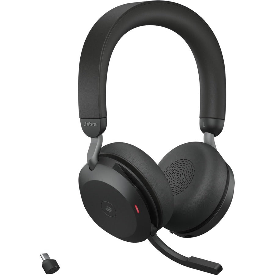Jabra Evolve2 75 Wireless On-ear Stereo Headset - USB-C - For MS Teams - With Charging Stand - Black - Binaural - Ear-cup - 3000 cm - Bluetooth - 20 Hz to 20 kHz - MEMS Technology Microphone - Noise Cancelling 27599-999-889