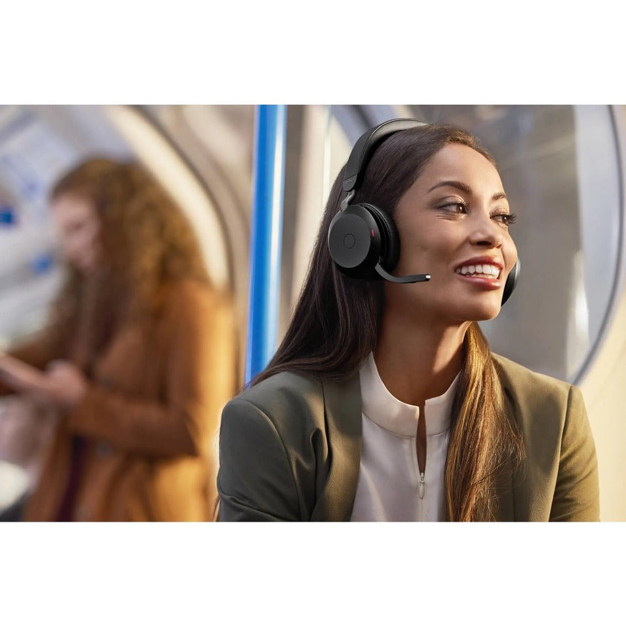 Jabra Evolve2 75 Wireless On-ear Stereo Headset - USB-C - For MS Teams - With Charging Stand - Black - Binaural - Ear-cup - 3000 cm - Bluetooth - 20 Hz to 20 kHz - MEMS Technology Microphone - Noise Cancelling 27599-999-889