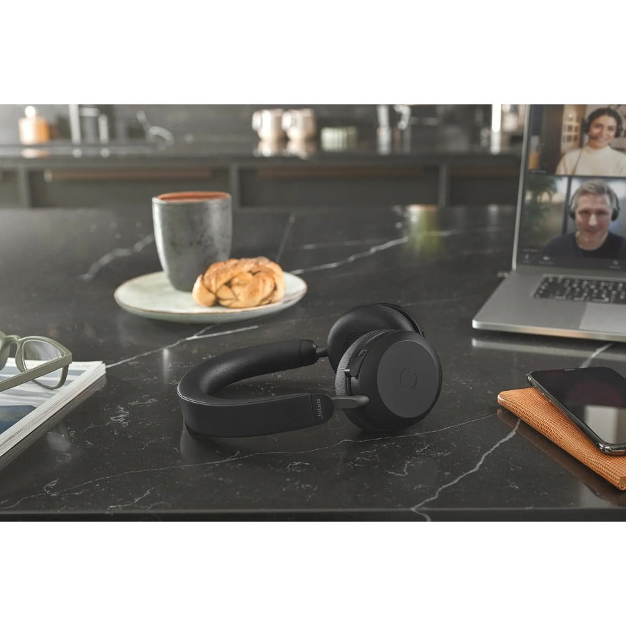 Jabra Evolve2 75 Wireless On-ear Stereo Headset - USB-C - For MS Teams - With Charging Stand - Black - Binaural - Ear-cup - 3000 cm - Bluetooth - 20 Hz to 20 kHz - MEMS Technology Microphone - Noise Cancelling 27599-999-889