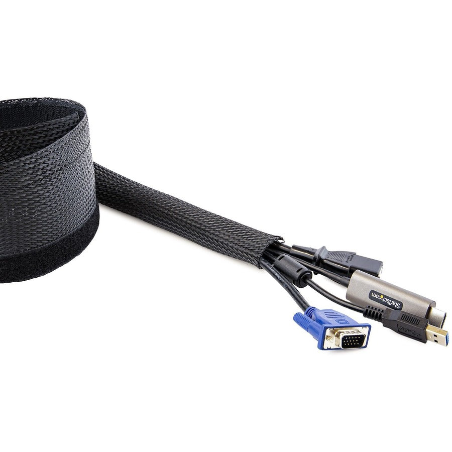 StarTech.com 10ft (3m) Cable Management Sleeve, Braided Mesh Wire Wraps/Floor Cable Covers, Computer Cable Manager/Cord Concealer WKSTNCMFLX