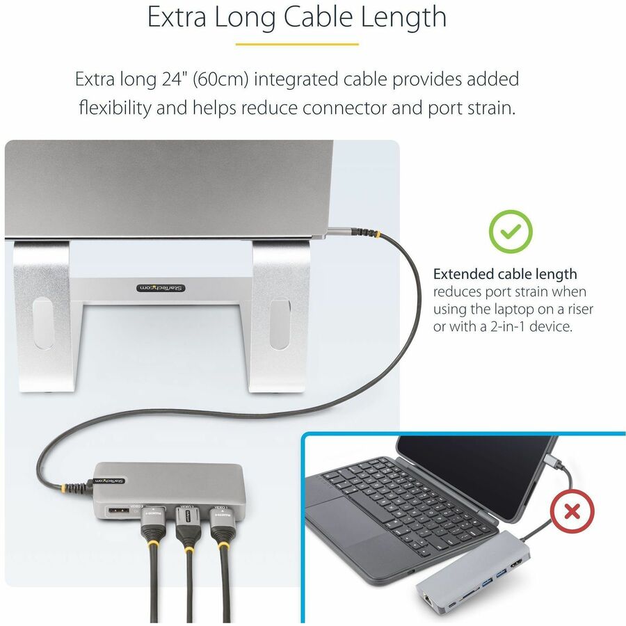 StarTech.com USB-C Triple-Monitor Multiport Adapter, HDMI & DisplayPort, 3x 10Gbps USB Hub, PD Pass-Through, GbE, Travel Docking Station 117B-USBC-MULTIPORT