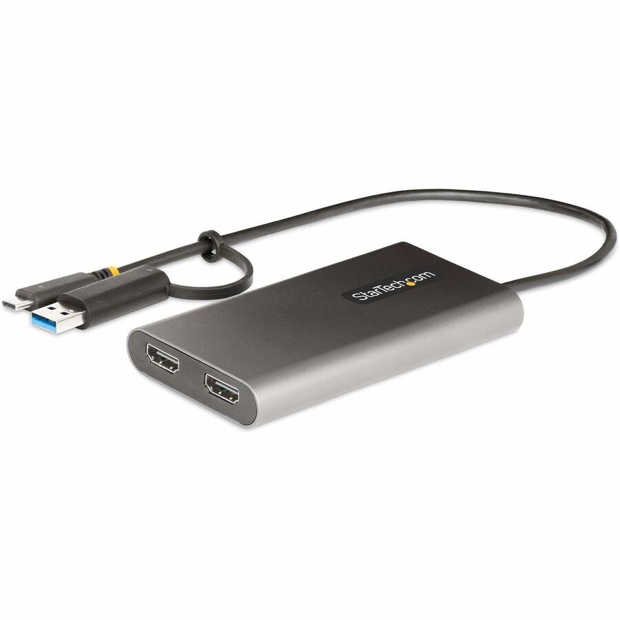 StarTech.com USB-C to Dual-HDMI Adapter, USB-C/A to 2x HDMI, 4K 60Hz, 100W PD Pass-Through, 1ft/30cm Built-in Cable, USB to HDMI Converter 109B-USBC-HDMI