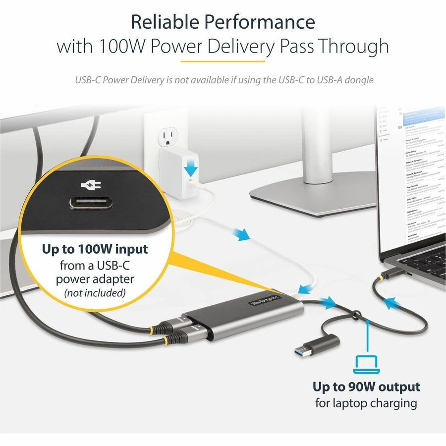 StarTech.com USB-C to Dual-HDMI Adapter, USB-C/A to 2x HDMI, 4K 60Hz, 100W PD Pass-Through, 1ft/30cm Built-in Cable, USB to HDMI Converter 109B-USBC-HDMI