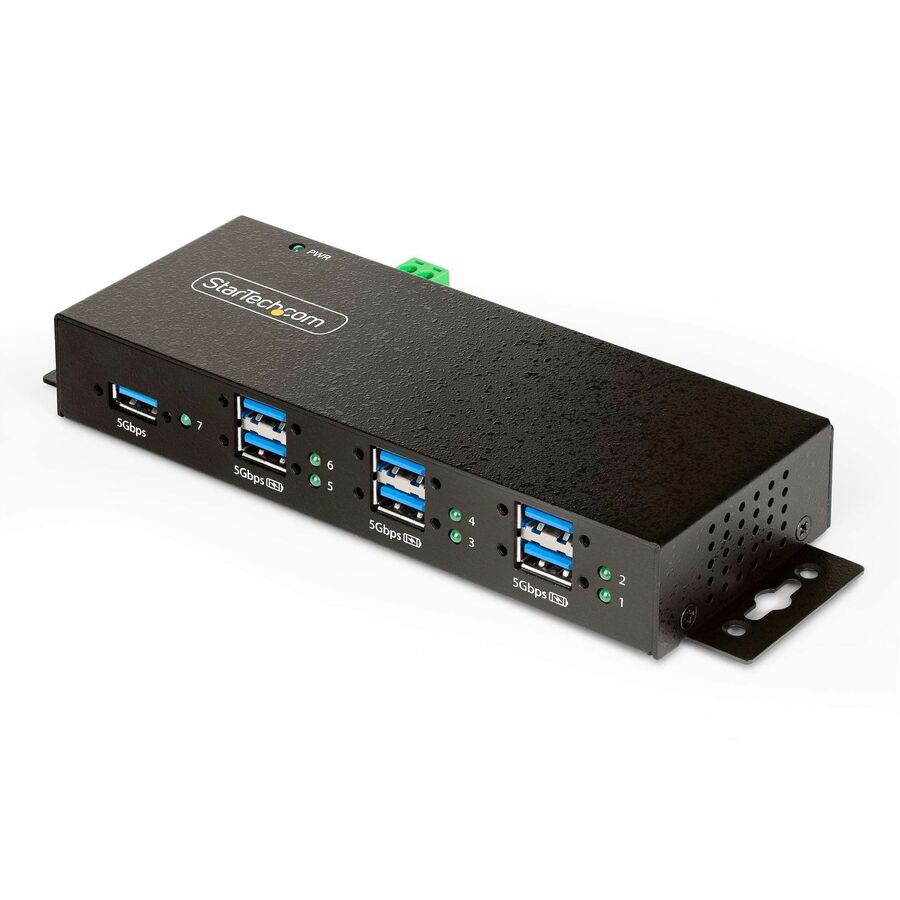 StarTech.com 7-Port Managed USB Hub, Heavy Duty Metal Industrial Housing, ESD & Surge Protection, Wall/Desk/Din-Rail Mountable, USB 5Gbps 5G7AINDRM-USB-A-HUB