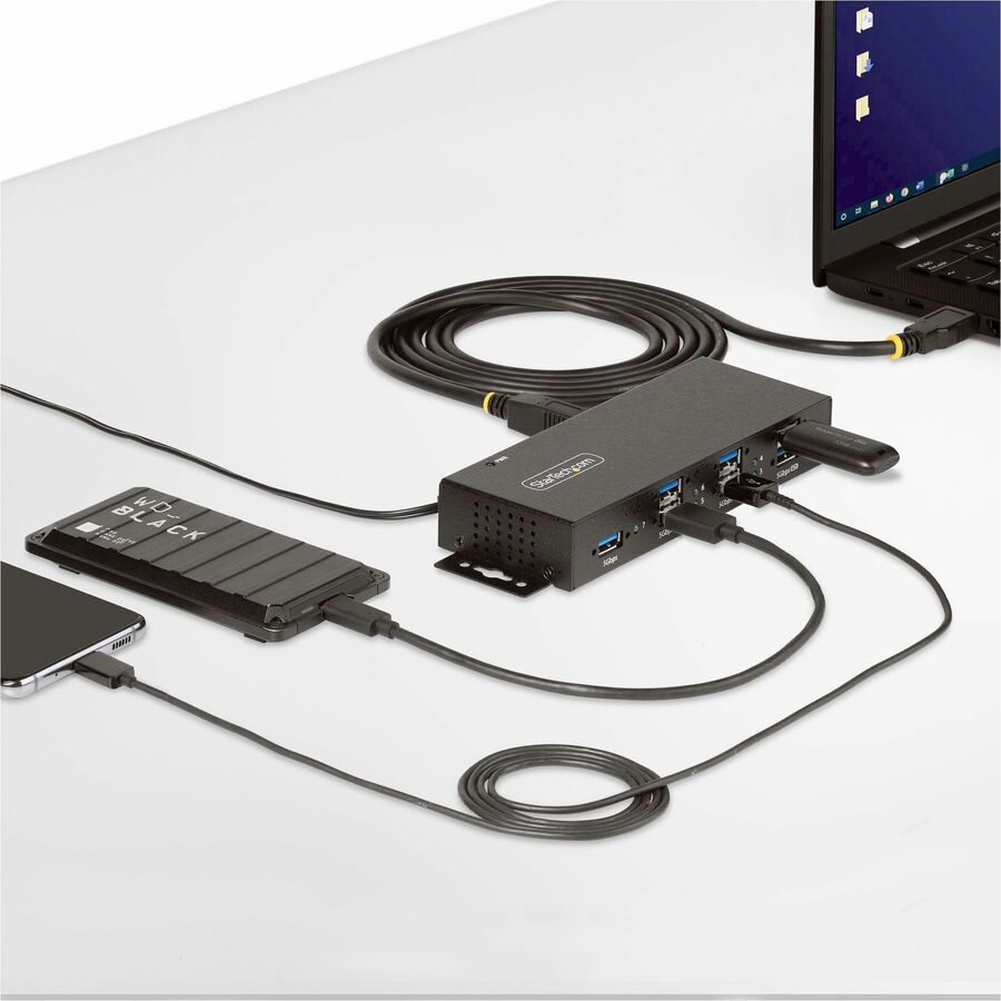 StarTech.com 7-Port Managed USB Hub, Heavy Duty Metal Industrial Housing, ESD & Surge Protection, Wall/Desk/Din-Rail Mountable, USB 5Gbps 5G7AINDRM-USB-A-HUB