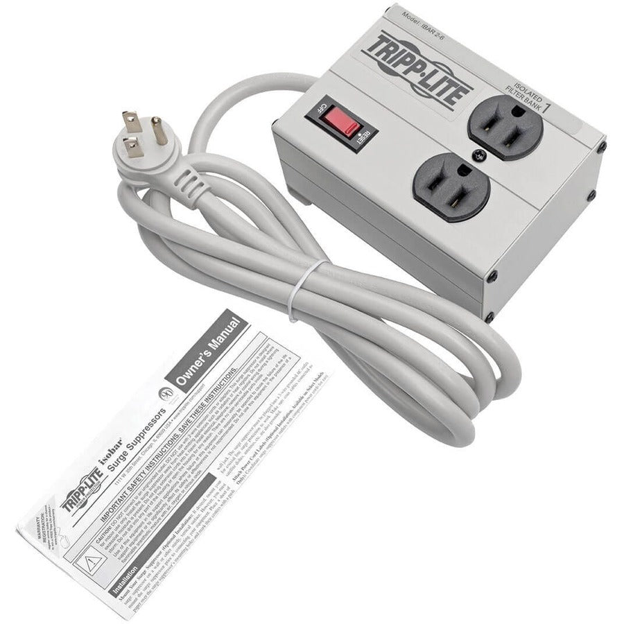 Tripp Lite by Eaton Isobar 2-Outlet Surge Protector, 6 ft. Cord with Right-Angle Plug, 1410 Joules, Metal Housing IBAR2-6D