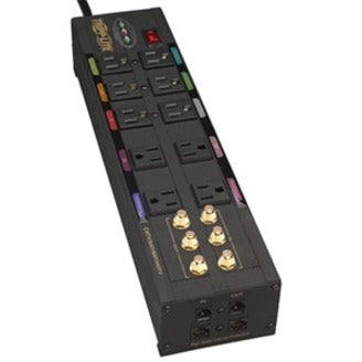 Tripp Lite by Eaton Isobar 10-Outlet Home/Business Theater Surge Protector, 8 ft. Cord with Right-Angle Plug, 3840 Joules, LEDs, Metal Housing HT10DBS