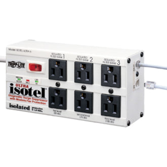 Tripp Lite by Eaton Isobar 6-Outlet Surge Protector, 6 ft. Cord with Right-Angle Plug, 3300 Joules, Diagnostic LEDs, Tel/Fax/Modem, Metal ISOTEL6ULTRA