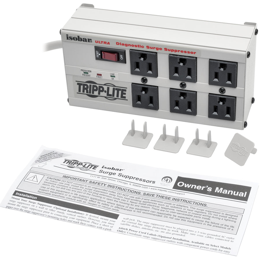 Tripp Lite by Eaton Isobar 6-Outlet Surge Protector, 6 ft. Cord with Right-Angle Plug, 3330 Joules, Diagnostic LEDs, Metal Housing ISOBAR6ULTRA