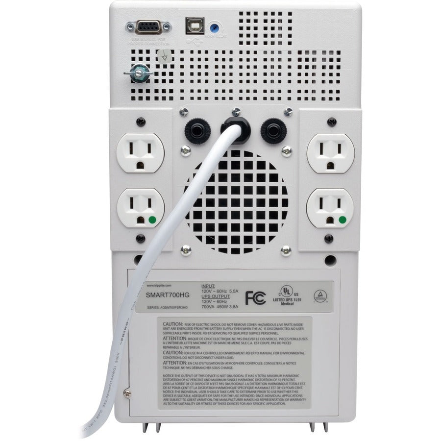 Tripp Lite by Eaton SmartPro 120V 700VA 450W Medical-Grade Line-Interactive Tower UPS with 4 Outlets, Full Isolation, USB, DB9 - Battery Backup SMART700HG