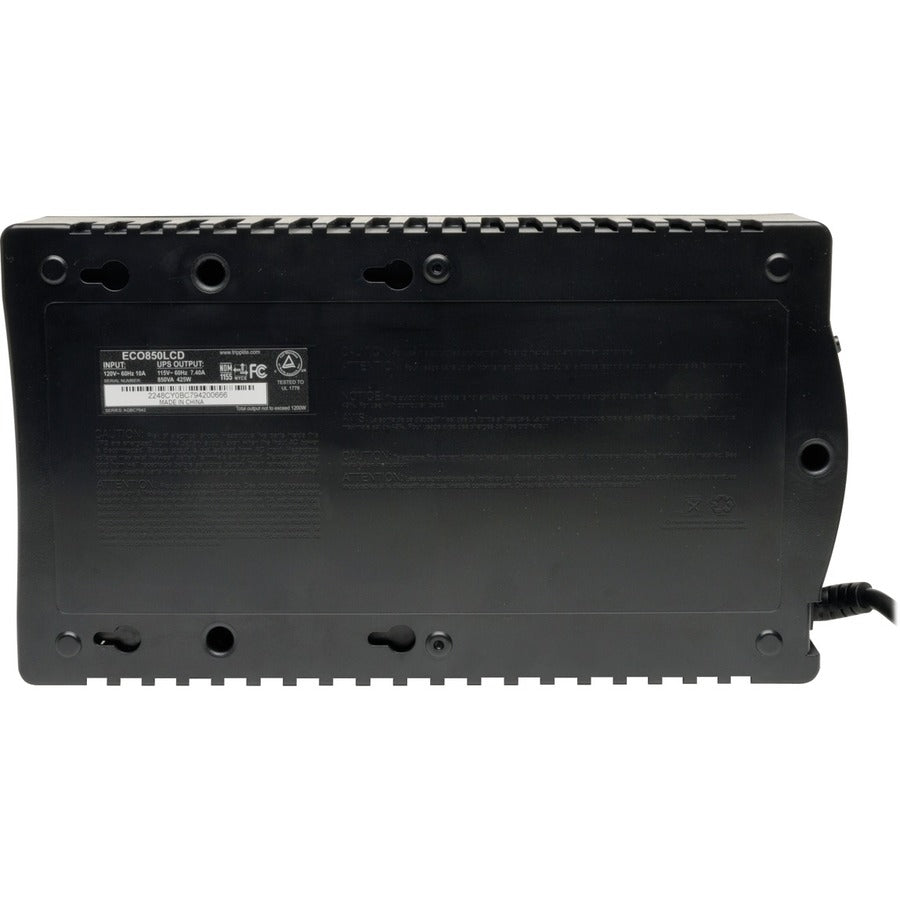 Tripp Lite by Eaton 850VA 425W Standby UPS - 12 NEMA 5-15R Outlets, 120V, 50/60 Hz, USB, LCD, ENERGY STAR, Desktop/Wall - Battery Backup ECO850LCD