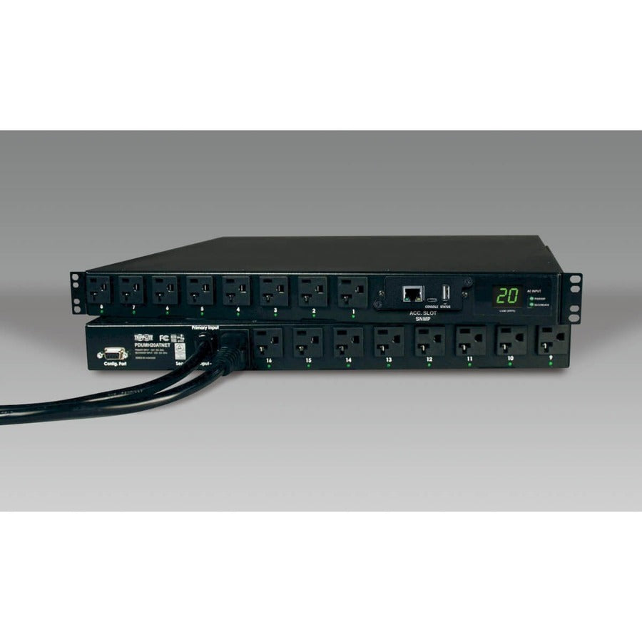 Tripp Lite by Eaton 1.9kW Single-Phase Switched Automatic Transfer Switch PDU, 2 120V L5-20P / 5-20P Inputs, 16 5-15/20R Outputs, 1U, TAA PDUMH20ATNET
