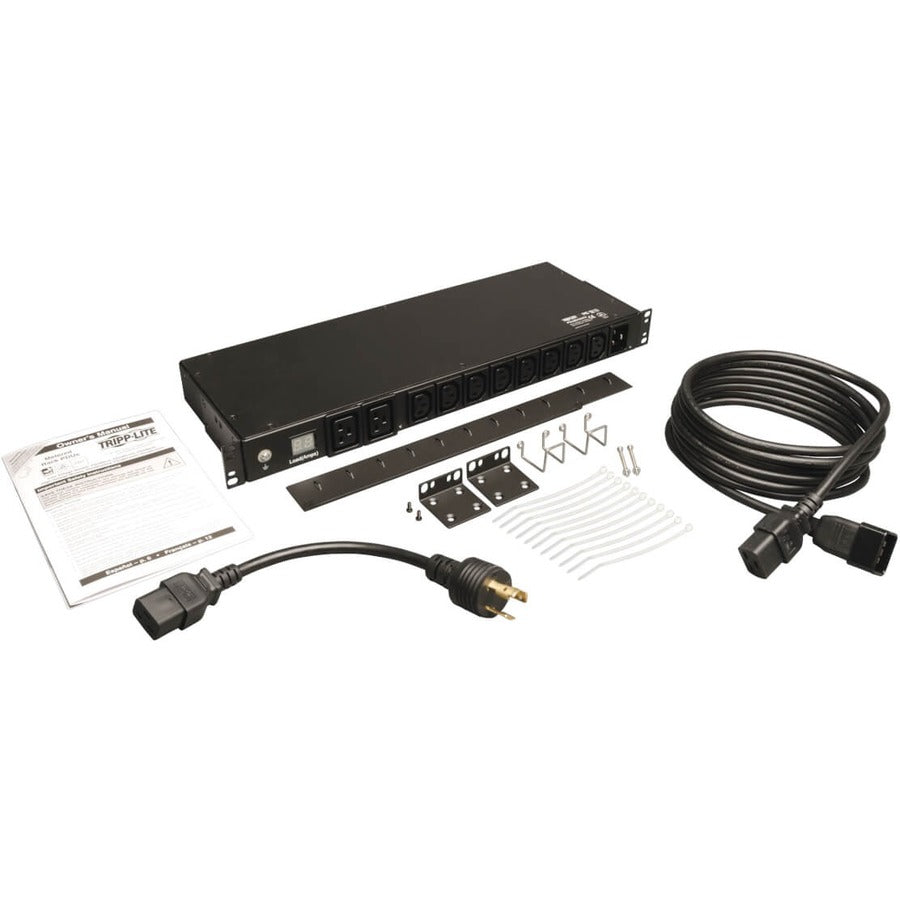 Tripp Lite by Eaton 3.7kW Single-Phase Local Metered PDU, 208/230V (8 C13 & 2 C19), C20 / L6-20P Adapter, 12 ft. (3.66 m) Cord, 1U Rack-Mount, TAA PDUMH20HV