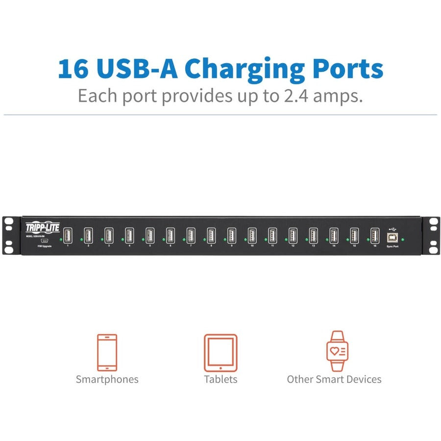 Tripp Lite by Eaton 16-Port USB Charging Station with Syncing Function - 5V 40A / 200W USB Charger Output, TAA U280-016-RM