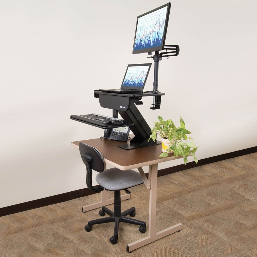 Tripp Lite by Eaton WorkWise Sit Stand Desktop Workstation Adjustable Standing Desk w/ Clamp WWSSDC