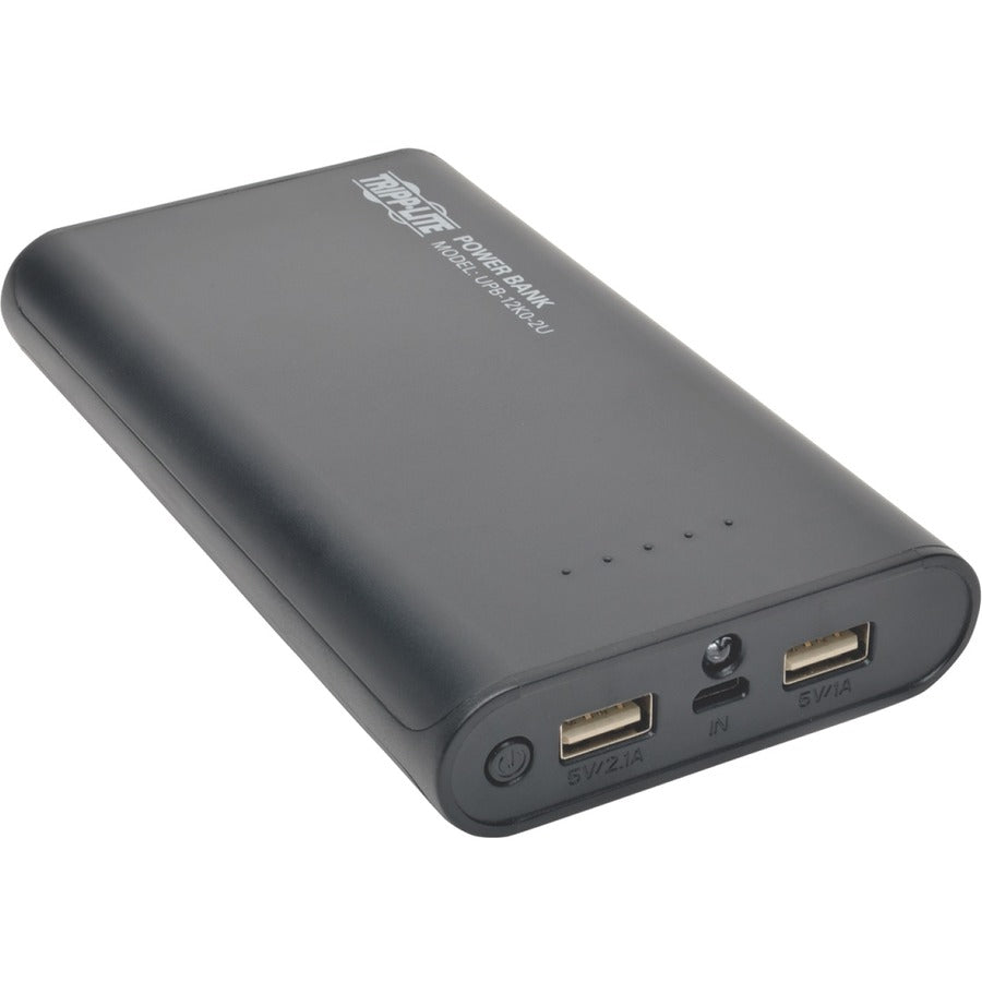 Tripp Lite by Eaton Portable Charger - 2x USB-A, 12,000mAh Power Bank, Lithium-Ion, LED Flashlight, Black UPB-12K0-2U