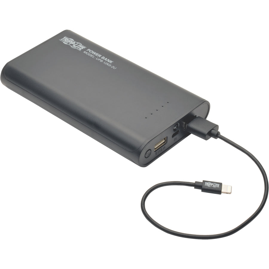 Tripp Lite by Eaton Portable Charger - 2x USB-A, 12,000mAh Power Bank, Lithium-Ion, LED Flashlight, Black UPB-12K0-2U