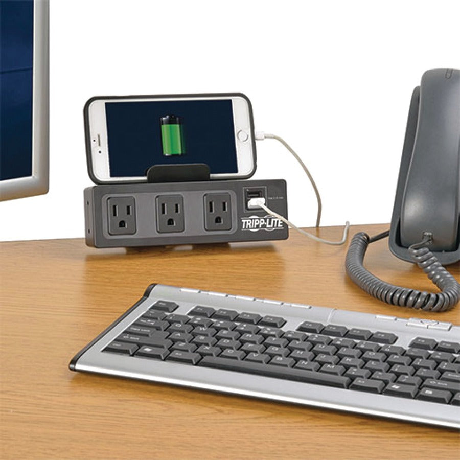 Tripp Lite by Eaton Protect It! 3-Outlet Surge Protector with Desk Clamp, 10 ft. Cord, 510 Joules, 2 USB Charging Ports, Black Housing TLP310USBC