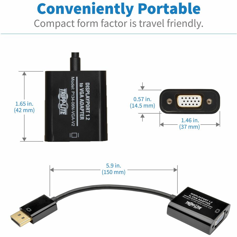 Tripp Lite by Eaton DisplayPort to VGA Active Adapter Video Converter , DP ver 1.2 (M/F), 6-in. (15.24 cm) P134-06N-VGA-V2