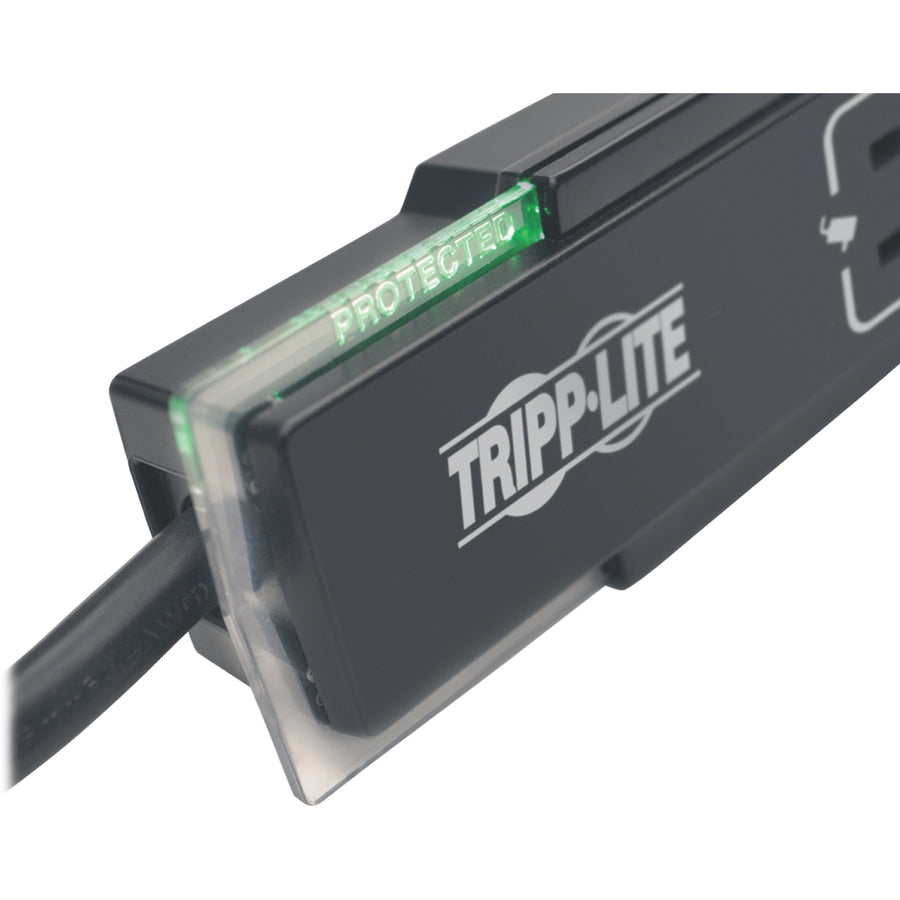 Tripp Lite by Eaton Protect It! 6-Outlet Surge Protector, 6 ft. (1.83 m) Cord, Right-Angle Plug, Side-Mount Switch, 1440 Joules, Tel/Modem Protection, Black Housing TLP606SSTELB