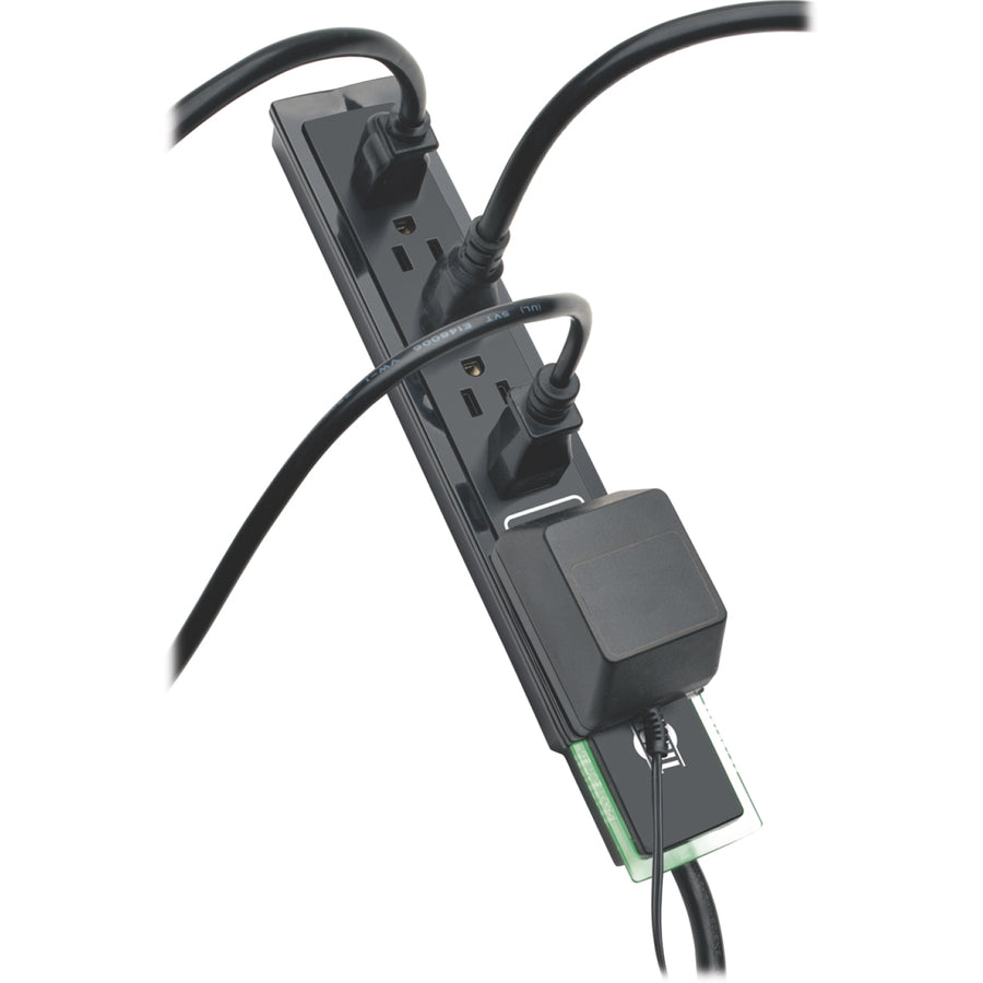Tripp Lite by Eaton Protect It! 6-Outlet Surge Protector, 6 ft. (1.83 m) Cord, Right-Angle Plug, Side-Mount Switch, 1440 Joules, Tel/Modem Protection, Black Housing TLP606SSTELB
