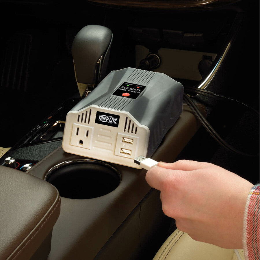 Tripp Lite by Eaton 200W PowerVerter Ultra-Compact Car Inverter with Outlet and 2 USB Charging Ports PV200USB