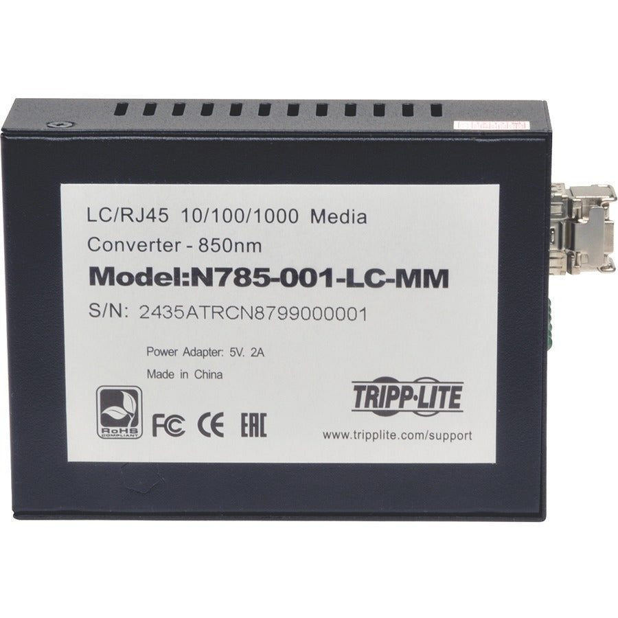 Tripp Lite by Eaton 10/100/1000 LC Multimode Fiber to Ethernet Media Converter, 550M, 850nm N785-001-LC-MM