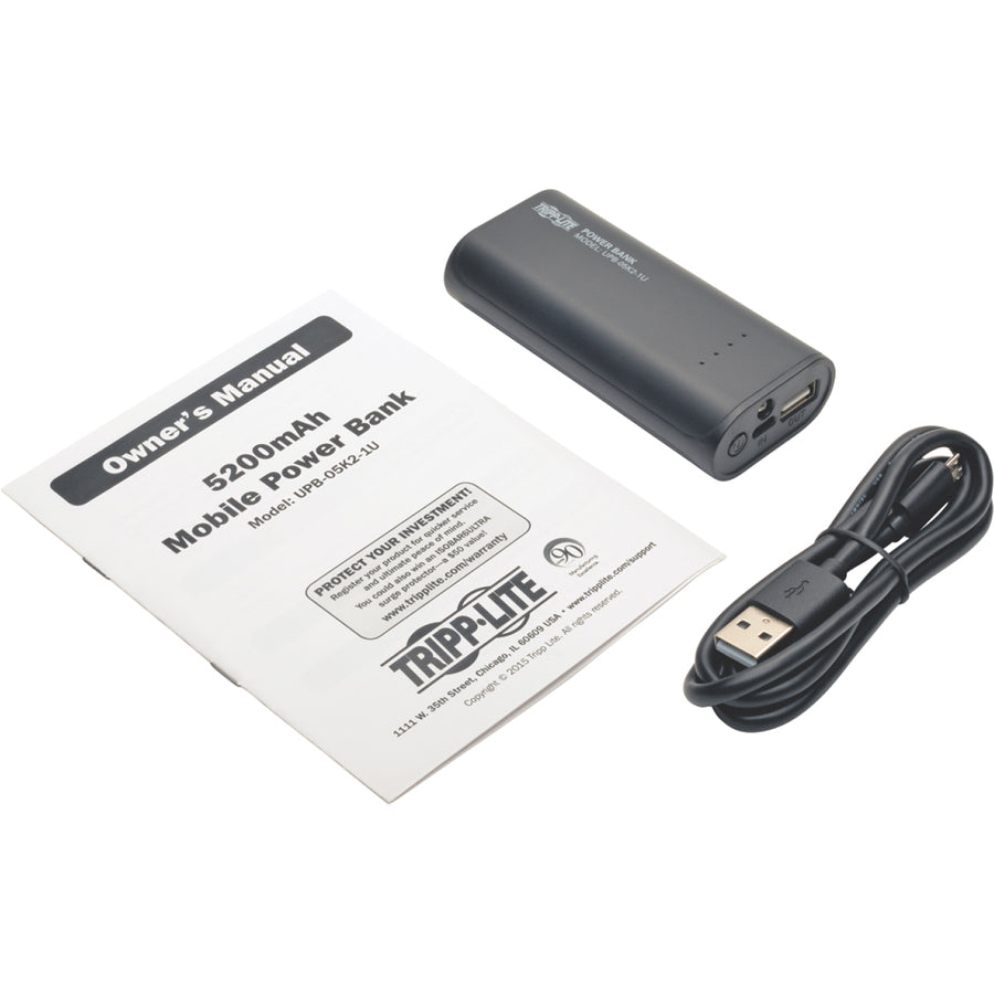 Tripp Lite by Eaton Portable Charger - USB-A, 5200mAh Power Bank, Lithium-Ion, LED Flashlight, Black UPB-05K2-1U