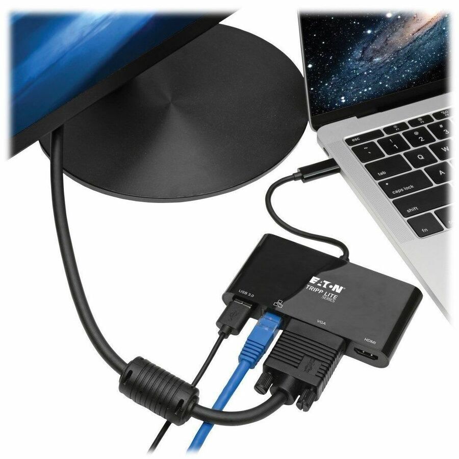 Tripp Lite by Eaton USB C Docking Station Adapter Converter 4K w/ HDMI, VGA, Gigabit Ethernet, USB-A Hub, Black, Thunderbolt 3 Compatible U444-06N-HV4GUB