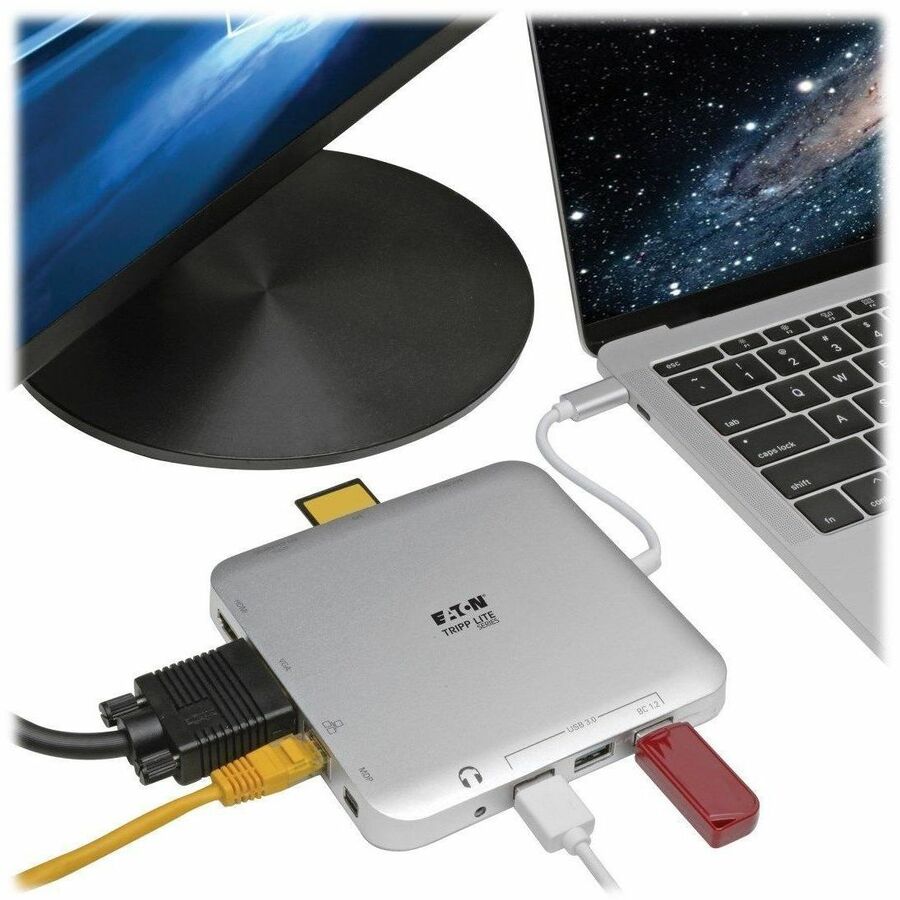 Tripp Lite by Eaton USB-C Dock, Dual Display - 4K HDMI/mDP, VGA, USB 3.x (5Gbps), USB-A/C Hub, GbE, 60W PD Charging U442-DOCK2-S