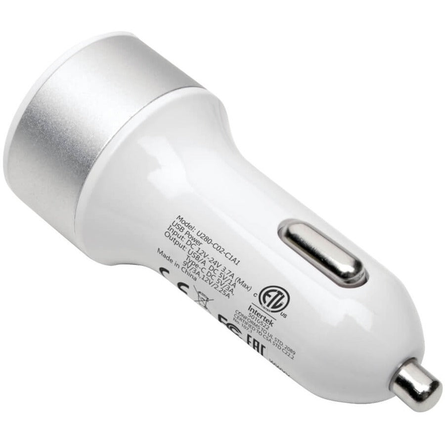 Tripp Lite by Eaton Dual-Port USB Car Charger with PD Charging - USB Type C (27W) & USB Type A (5V 1A/5W), UL 2089 U280-C02-C1A1