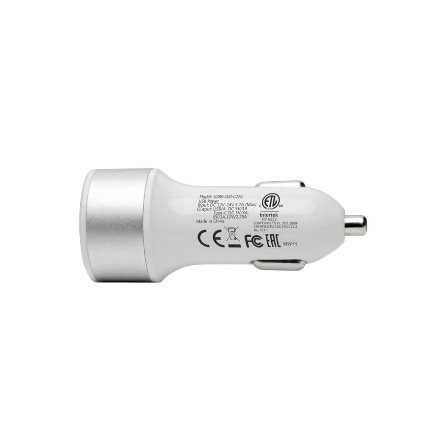 Tripp Lite by Eaton Dual-Port USB Car Charger with PD Charging - USB Type C (27W) & USB Type A (5V 1A/5W), UL 2089 U280-C02-C1A1