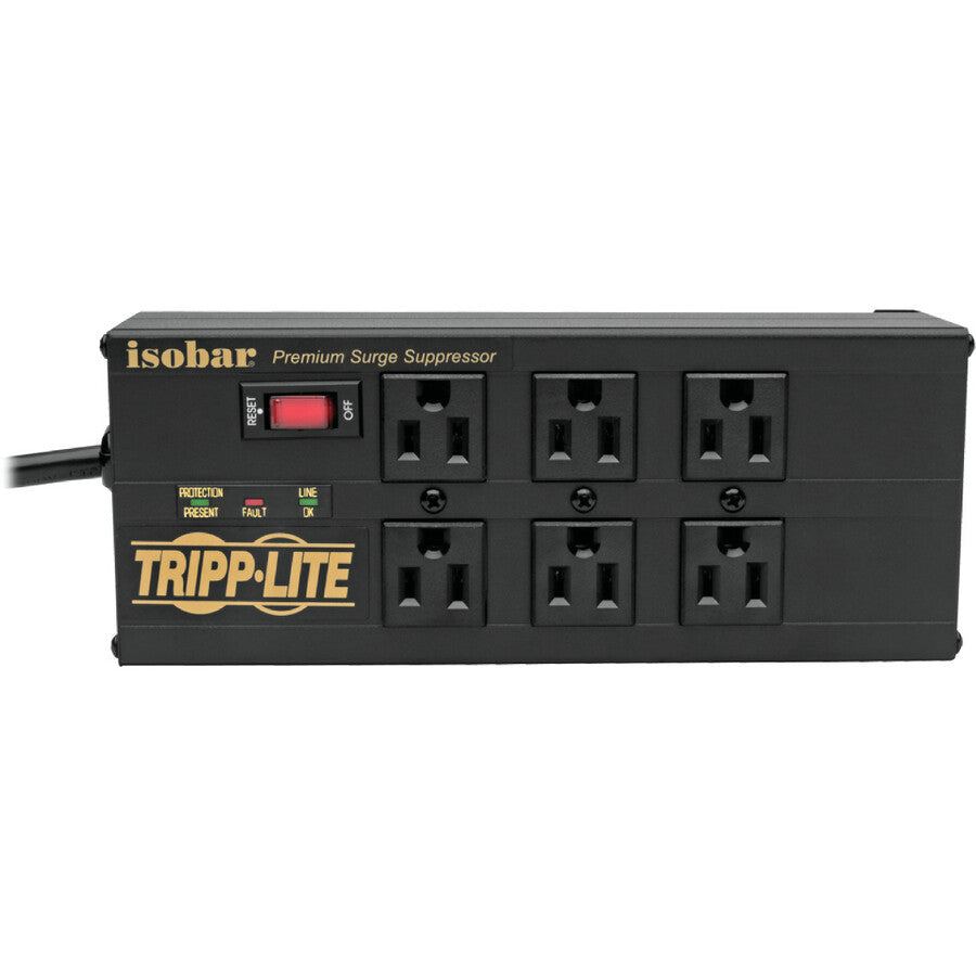 Tripp Lite by Eaton Isobar 6-Outlet Surge Protector, 10 ft. (3.05 m) Cord, Right-Angle Plug, 3840 Joules, 2 USB Ports, Metal Housing IBAR6ULTRAUSBB
