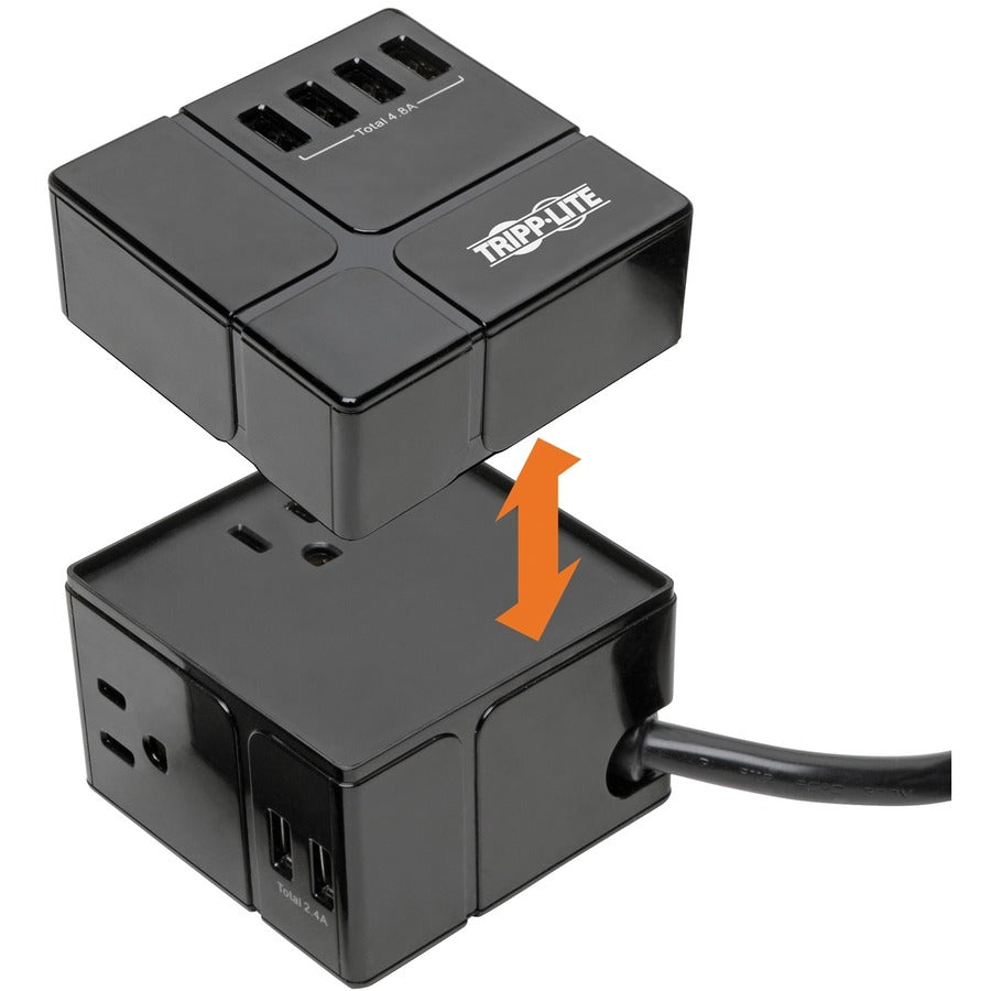 Tripp Lite by Eaton Protect It! 3-Outlet Power Cube Surge Protector - 6 USB-A Ports (7.2A Shared), 6 ft. (1.83 m) Cord, 540 Joules, Black TLP366CUBEUSBB
