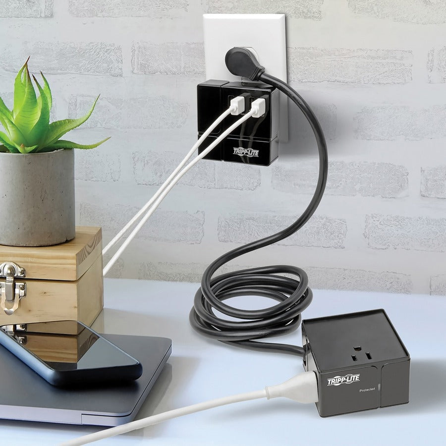Tripp Lite by Eaton Protect It! 3-Outlet Power Cube Surge Protector - 6 USB-A Ports (7.2A Shared), 6 ft. (1.83 m) Cord, 540 Joules, Black TLP366CUBEUSBB