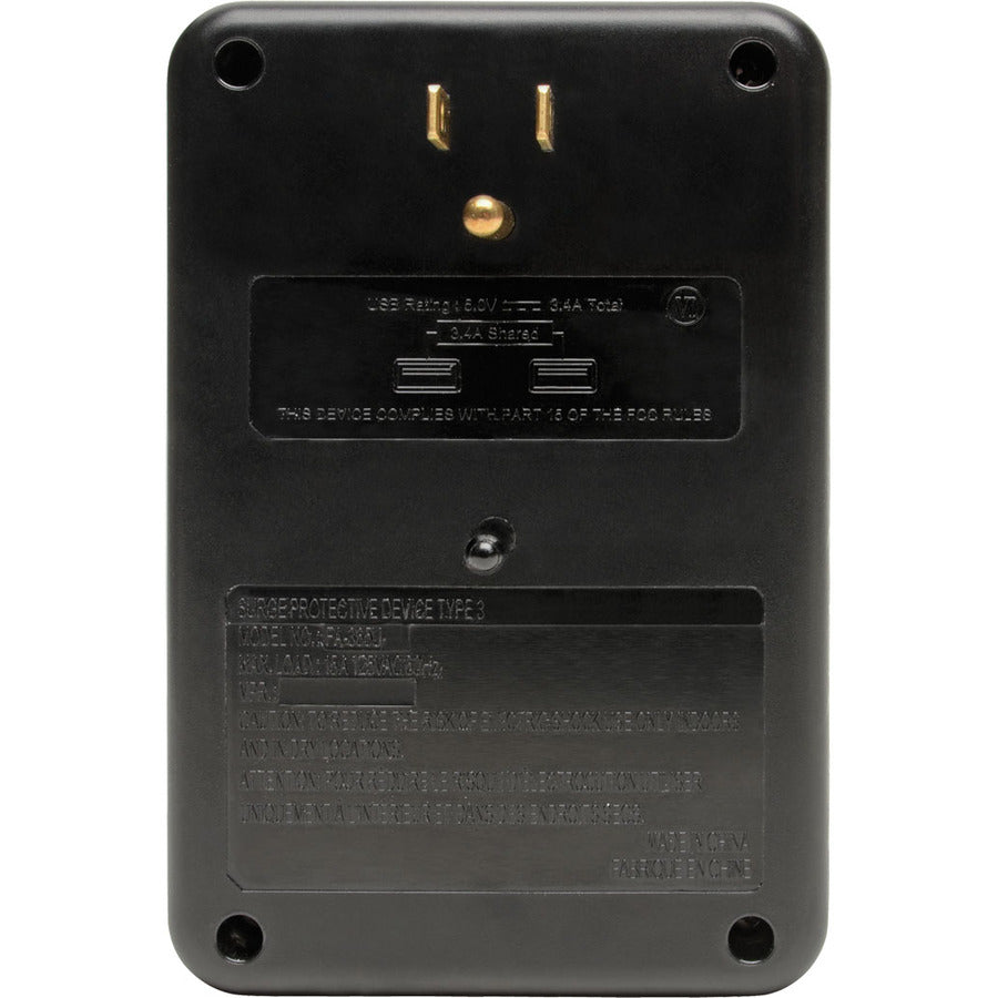 Tripp Lite by Eaton 6-Outlet Surge Protector with 2 USB Ports (3.4A Shared) - Side Load, Direct Plug-In, 1050 Joules TLP6SLUSBB
