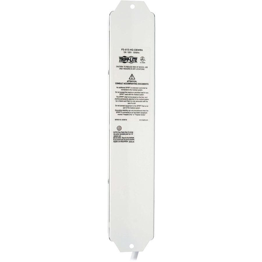 Tripp Lite by Eaton Safe-IT UL 1363A Medical-Grade Power Strip for Patient-Care Vicinity, 6x Hospital-Grade Outlets, 15 ft. Right-Angle Cord PS-615-HG-OEMRA