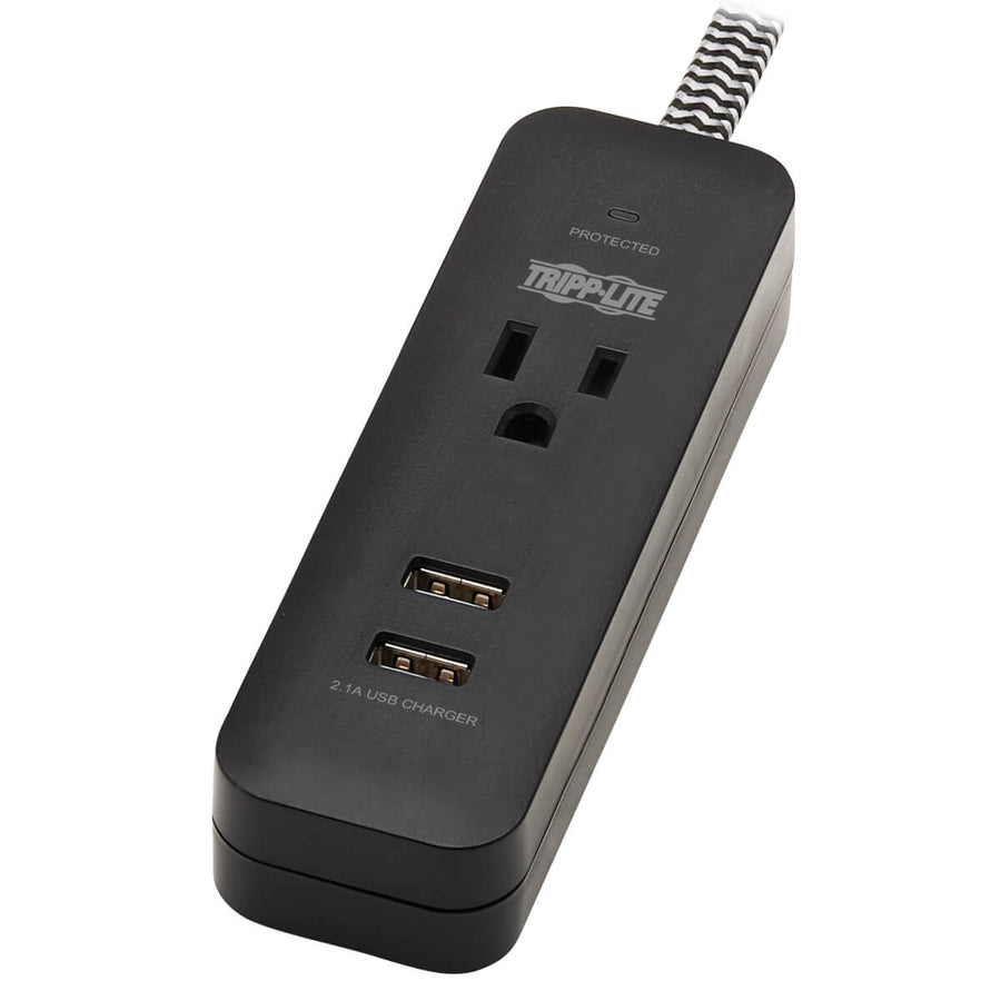 Tripp Lite by Eaton 1-Outlet Surge Protector with 2 USB Ports (2.1A Shared) - 4 ft. Cord, 5-15P Plug, 450 Joules, Black TLP104USB