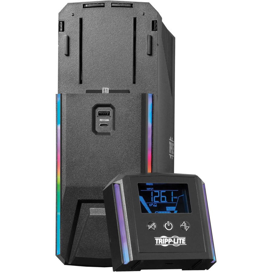 Tripp Lite by Eaton 600VA 360W 120V Pure Sine Wave Gaming UPS Battery Backup - LCD, AVR, RGB LEDs, USB Charging, Power Saving SMART600PSGLCD