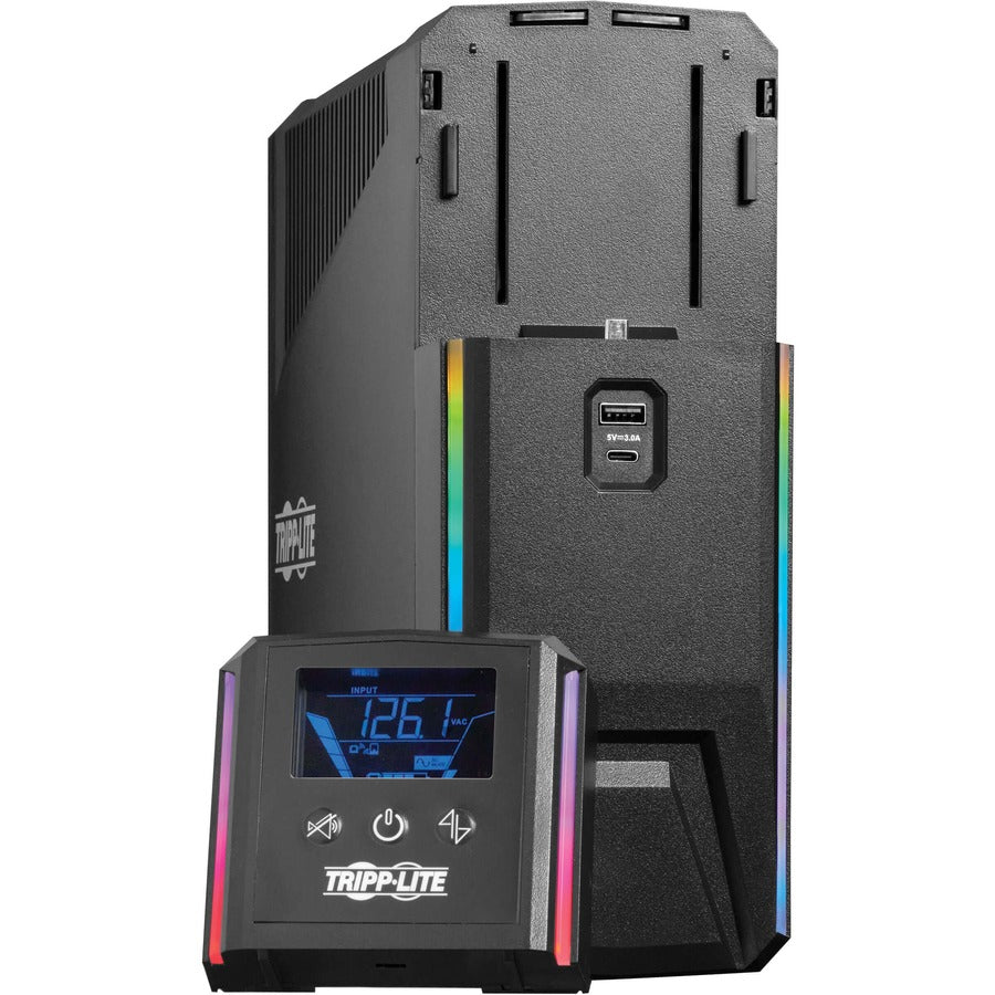 Tripp Lite by Eaton 600VA 360W 120V Pure Sine Wave Gaming UPS Battery Backup - LCD, AVR, RGB LEDs, USB Charging, Power Saving SMART600PSGLCD